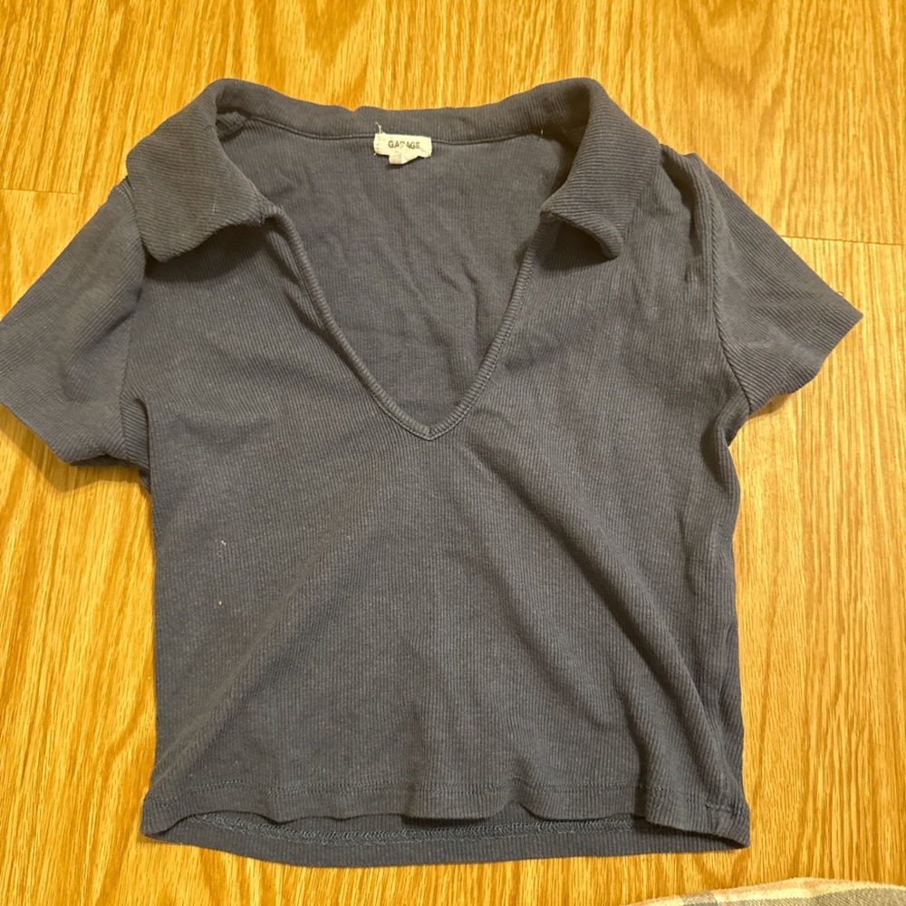 Garage Navy Collared Crop Top